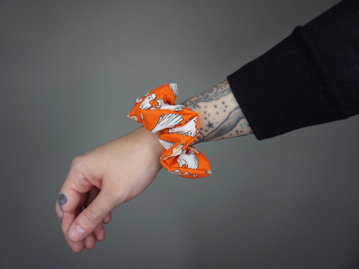 Orange Glowing Ghosts Scrunchie - Glow in the Dark