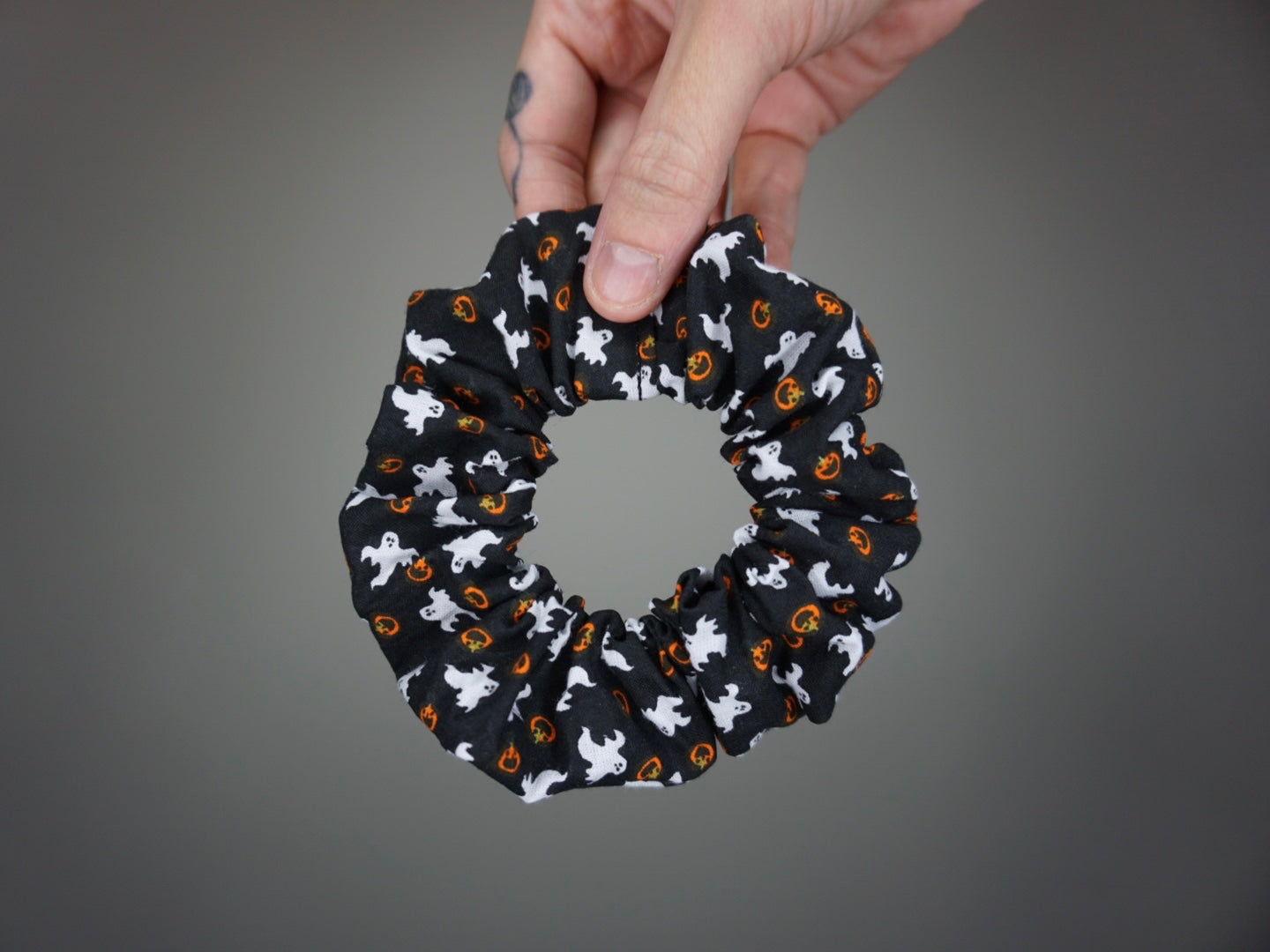 Mini Ghosts and Pumpkins Fabric Scrunchie