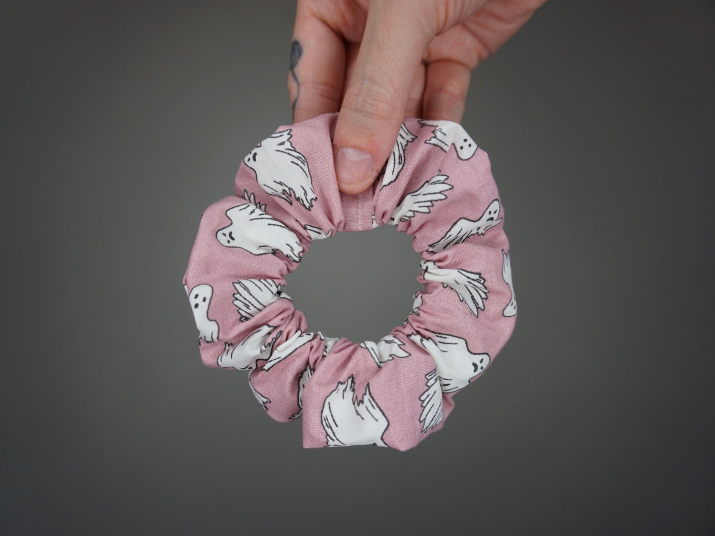 Pink Glowing Ghosts Scrunchie - Glow in the Dark