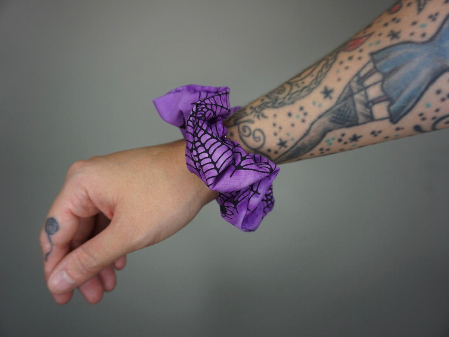 Purple Spiderwebs Halloween Scrunchie