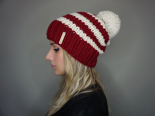 The Candy Cane Slouchy Beanie - Choose Your Pom