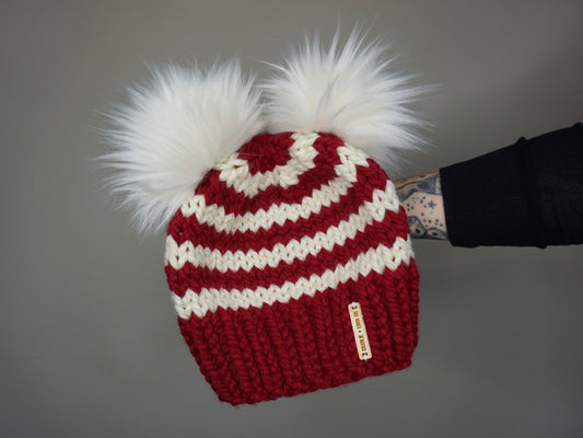 The Candy Cane Double Pom Beanie