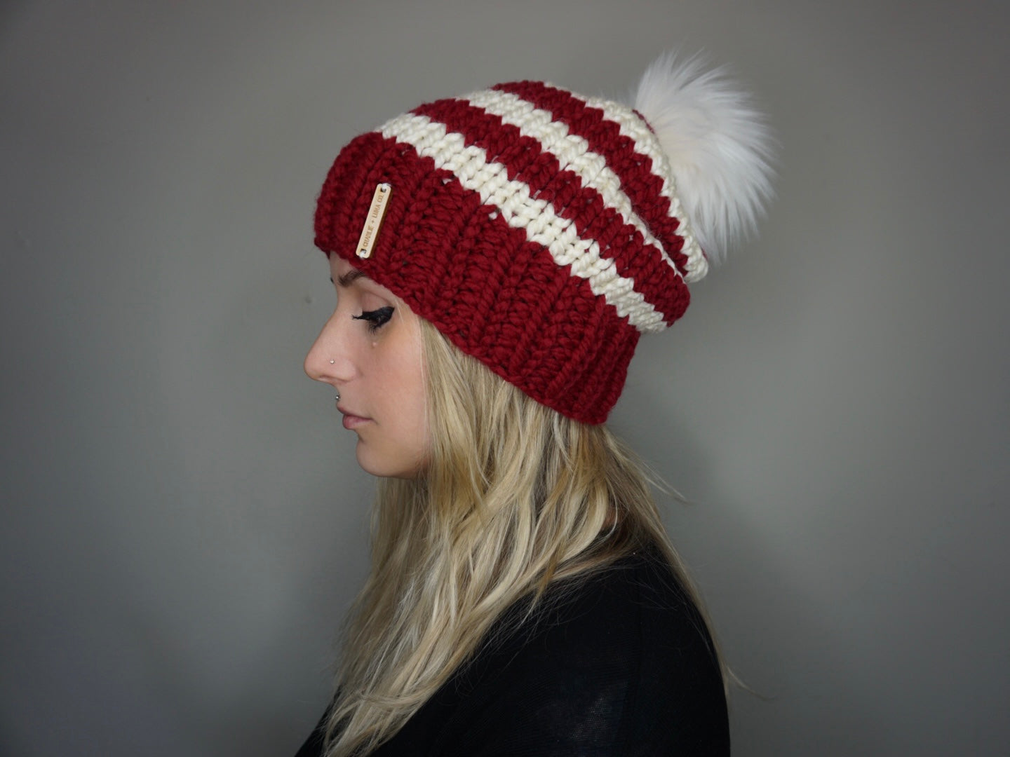 The Candy Cane Slouchy Beanie - Choose Your Pom