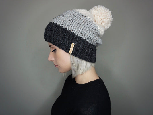 The Colorblock Beanie in Grey Ombre