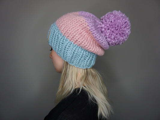 The Colorblock Beanie in Cotton Candy