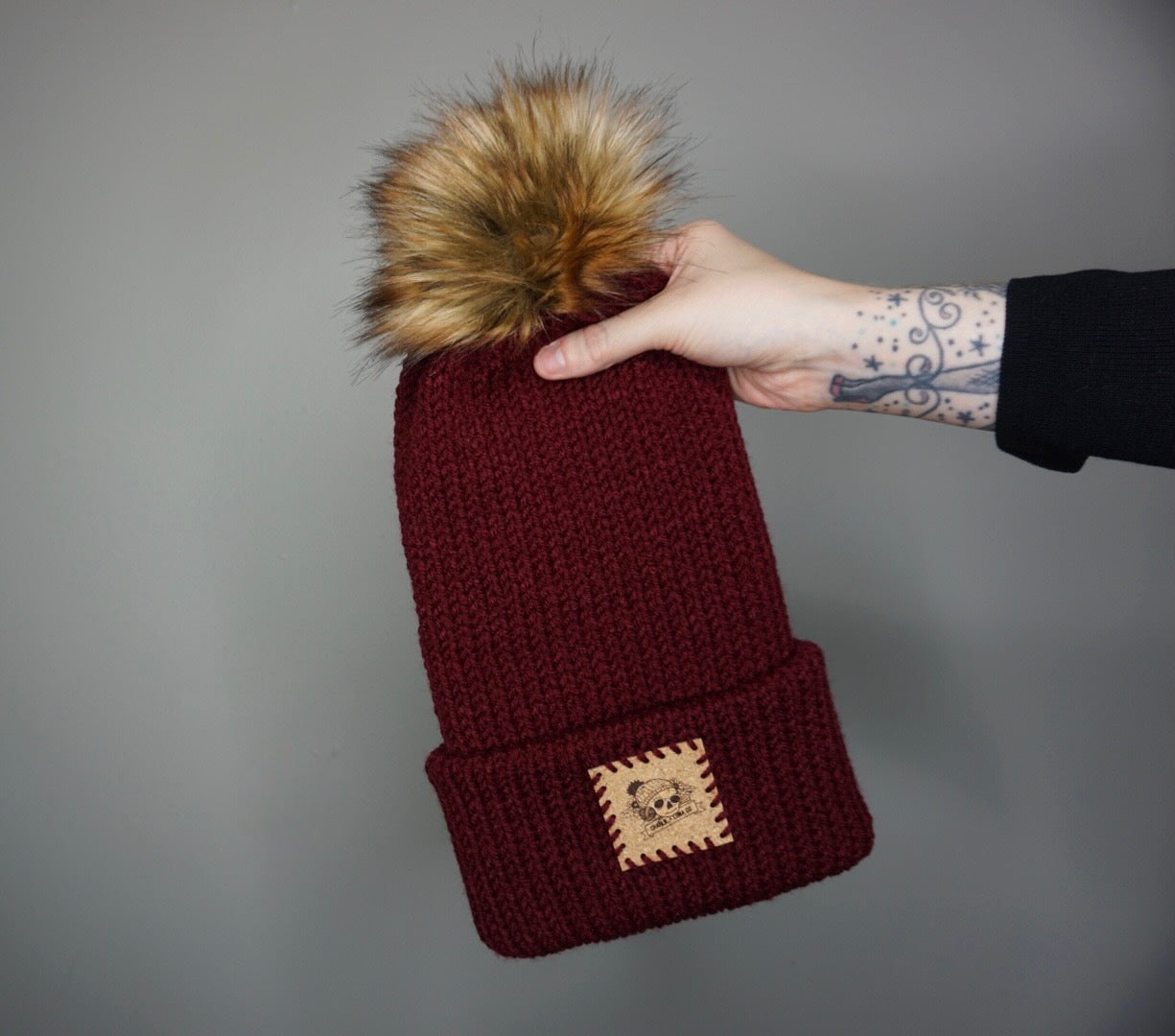 The Fox Beanie in Burgundy- Choose your pom