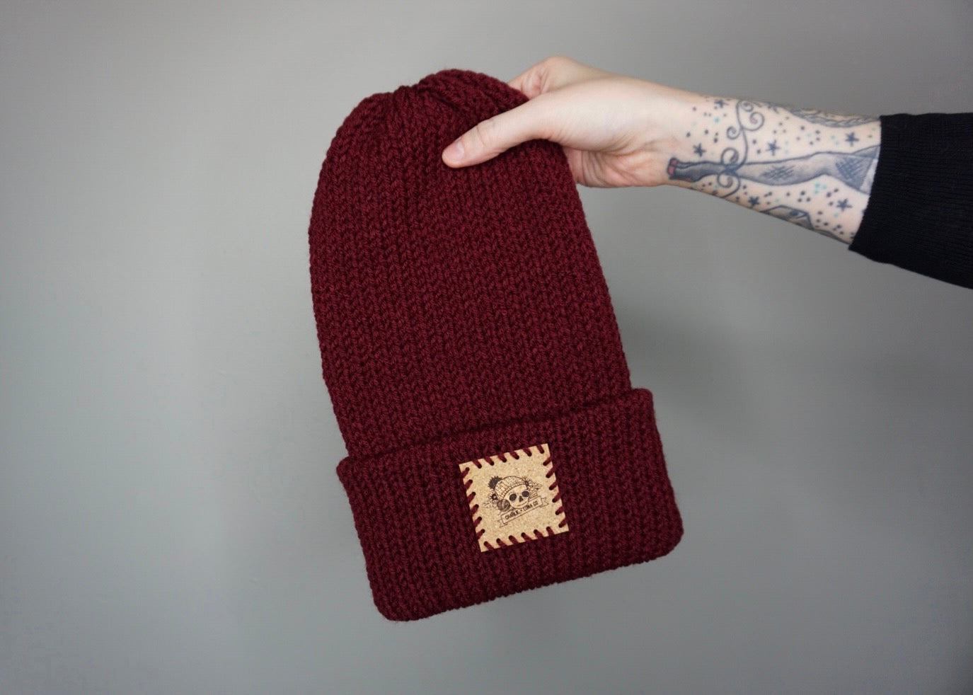 The Fox Beanie in Burgundy- Choose your pom