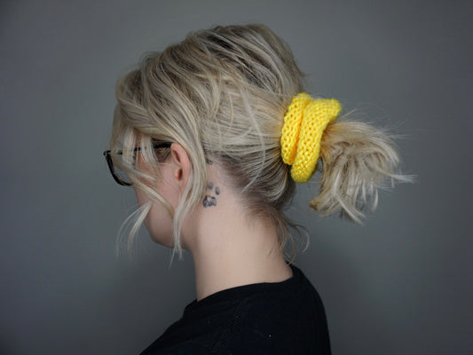 Knit Scrunchie in Bright Yellow