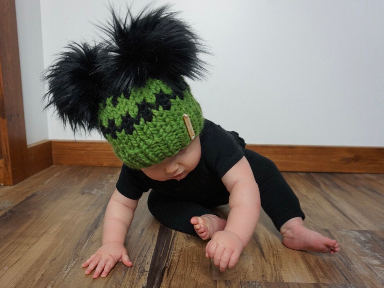 Kids Frankenstein Double Pom Beanie - Choose Your Pom