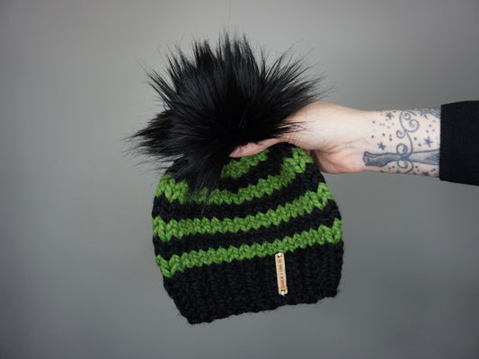 Kids Halloween Stripe Beanie in Green and Black