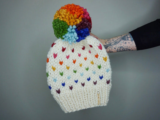 The Rainbow Luna Beanie in Cream