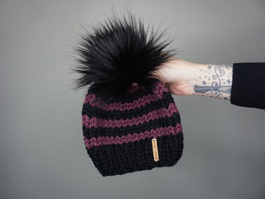 Kids Halloween Stripe Beanie in Purple and Black