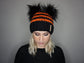 The Halloween Stripe Double Pom Beanie in Orange and Black