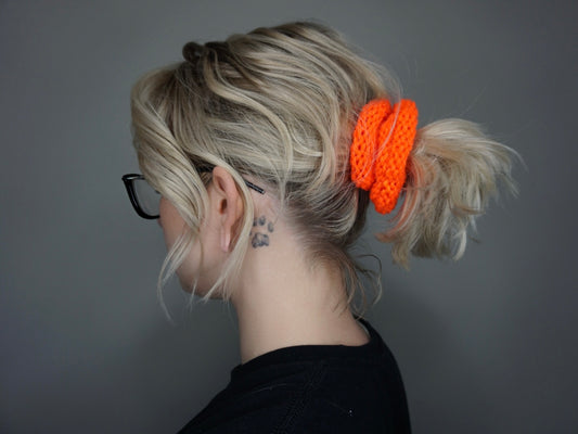 Knit Scrunchie in Neon Orange