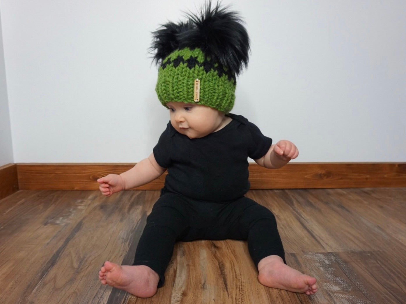 Kids Frankenstein Double Pom Beanie - Choose Your Pom