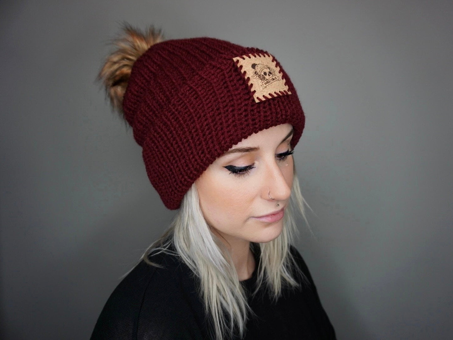 The Fox Beanie in Burgundy- Choose your pom